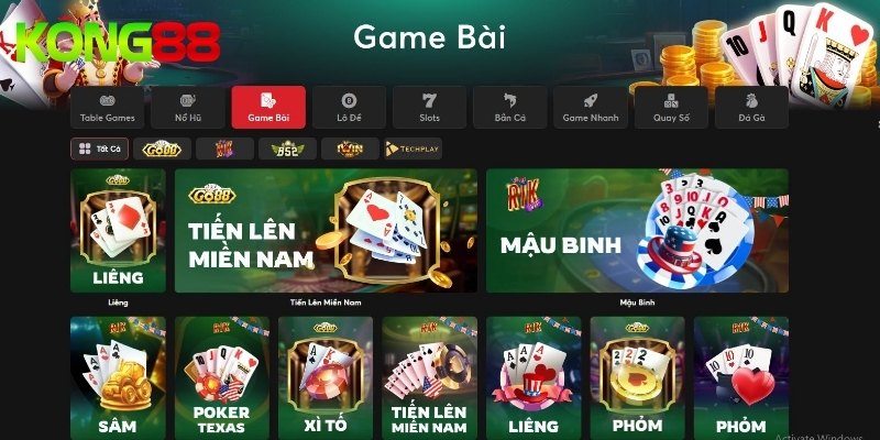 Giới thiệu tổng quan về sảnh game bài KONG88