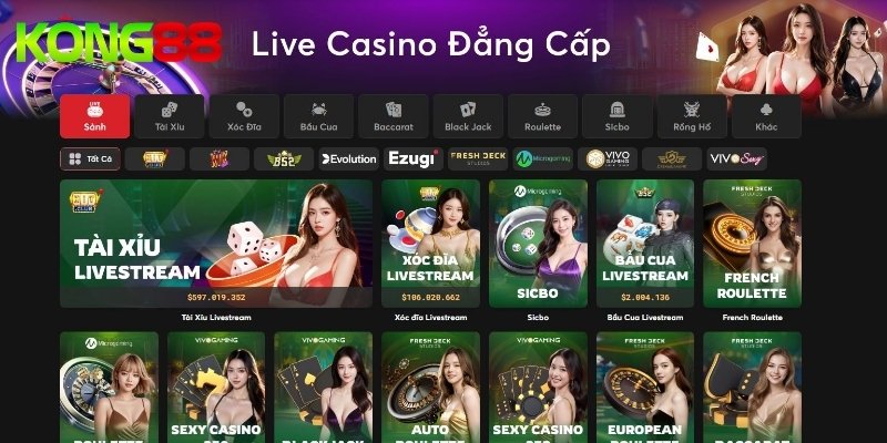 Tìm hiểu sân chơi live casino KONG88 đẳng cấp