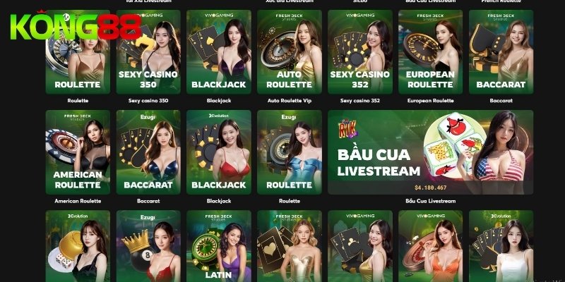 Khám phá các game hot nhất tại live casino KONG88