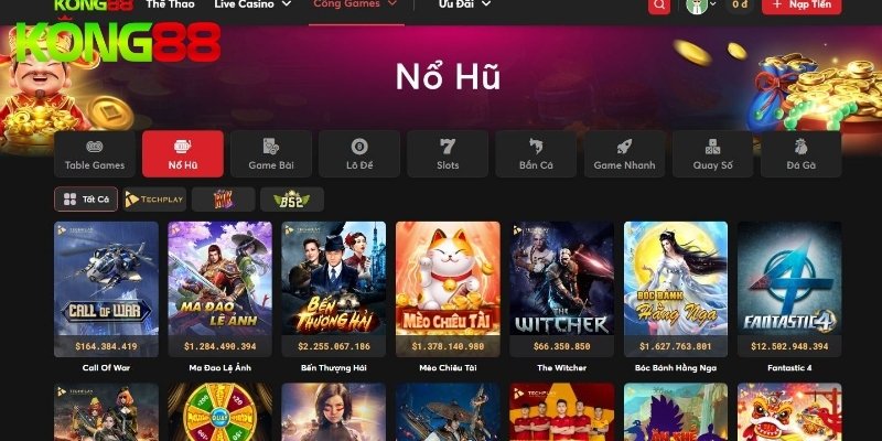 Kho game nổ hũ KONG88 gồm nhiều game cực chất